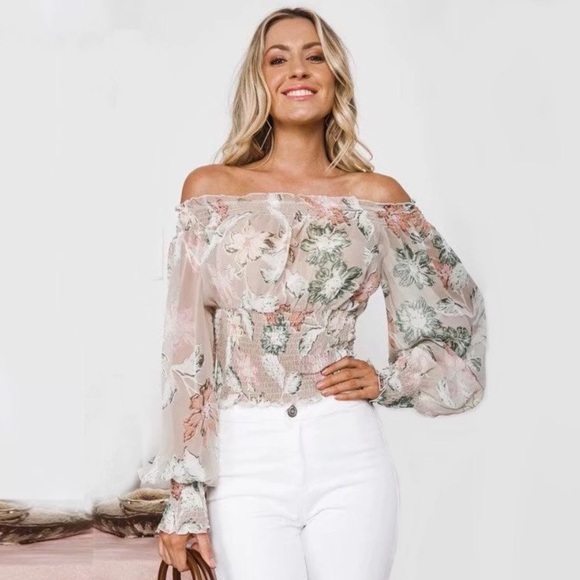 Haute Ellie Tops - Floral Bell Sleeve Off Shoulder Top